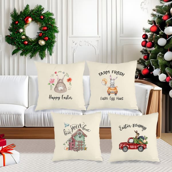 Set med 4 rustika påskörngott, 45x45cm dolda dragkedjor prydnadskuddar för påsk 4Pcs-45x45cm