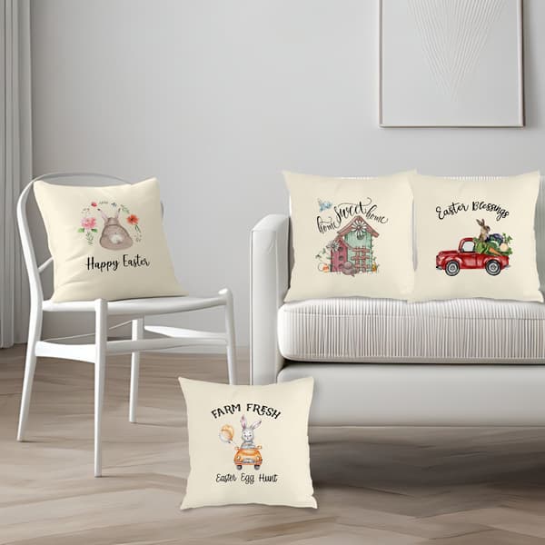 Set med 4 rustika påskörngott, 45x45cm dolda dragkedjor prydnadskuddar för påsk 4Pcs-45x45cm