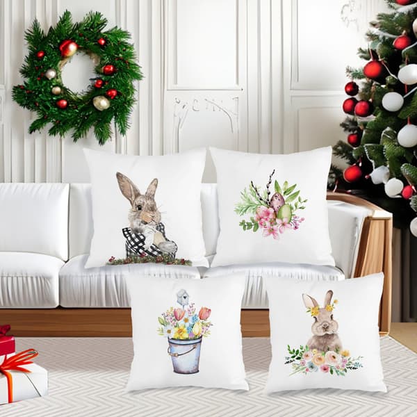 Set med 4 rustika påskkuddöverdrag, 45x45cm dekorativa soffkuddöverdrag för soffa sovrum vardagsrum 4Pcs-45x45cm