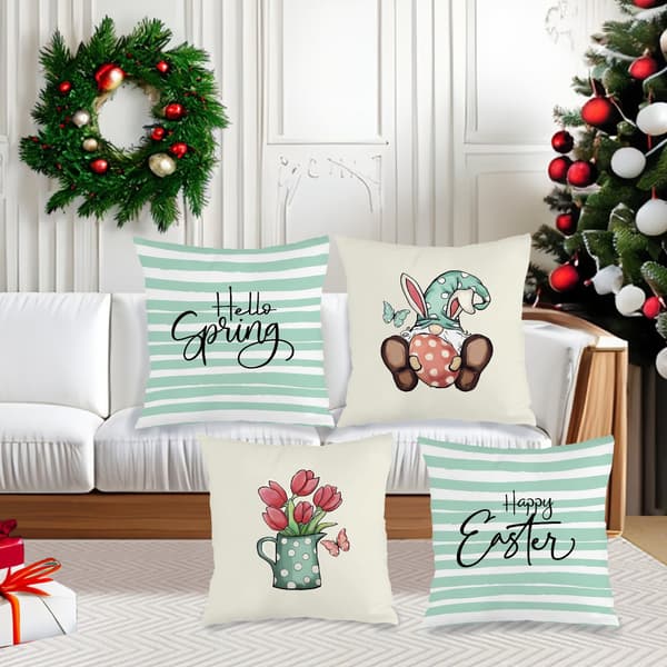 Sæt med 4 stribede påskehare pudebetræk, 45x45 cm polyester pyntepudebetræk til påskegave 4Pcs-45x45cm