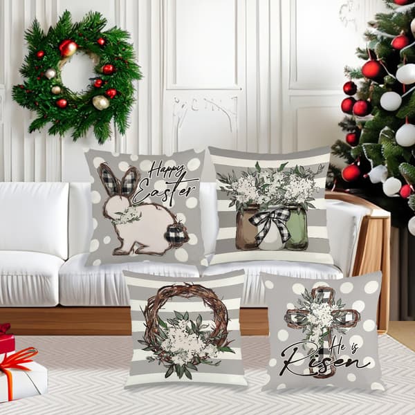 4 STK Påskestriper Putetrekk, 45x45cm Vaskbart Pynteputetrekk til Sofaseng Sofa Stue Soverom 4Pcs-45x45cm