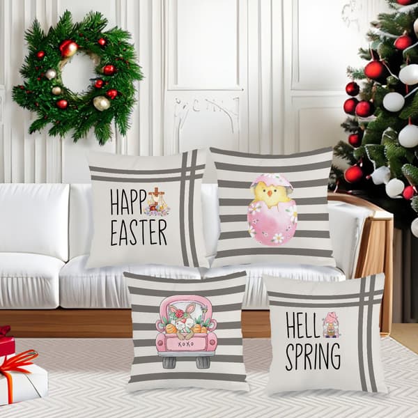 Sæt med 4 stribede påskepudebetræk, 45x45 cm polyester pudebetræk til sofa soveværelse stue 4Pcs-45x45cm