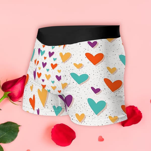 Herre Hjerte Mønster Trunks Hurtigtørrende Stretch Underbukser Elastisk Talje Briefs Ideel Gave til Mænd til Træning, Afslapning og Feriefester M