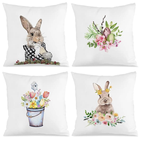 Sæt med 4 rustikke påskepudebetræk, 45x45 cm dekorative sofapudebetræk til sofa, soveværelse, stue 4Pcs-45x45cm