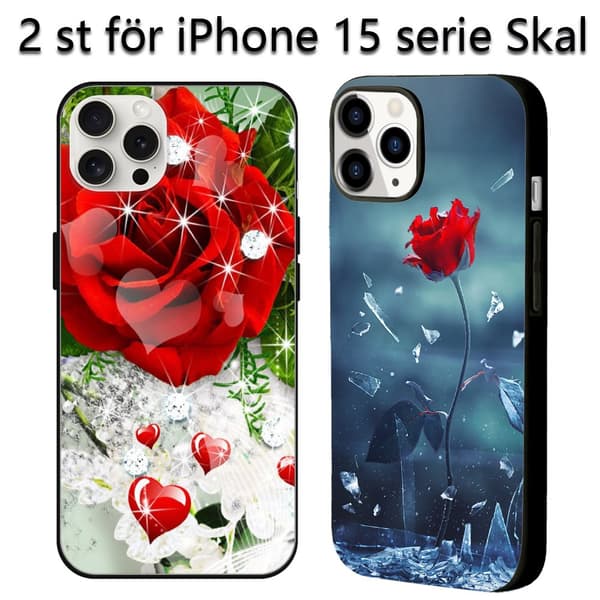 2 st Blommor iPhone 15 Pro Max Skyddsskal, Elegant Skal iPhone 15 för iPhone 15 Plus 15 Pro 15 Pro Max Black iPhone 15 Pro Max