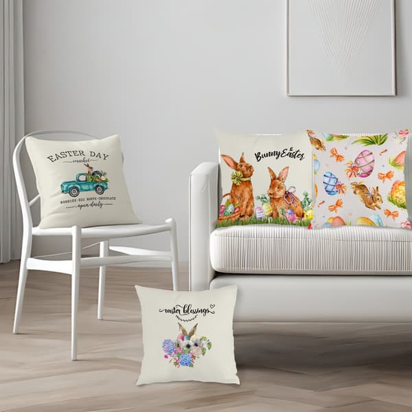 4 st Påskhare Mönster Kuddfodral, 45x45cm Polyester Kuddfodral för Soffa Säng Vardagsrum Sovrum 4Pcs-45x45cm