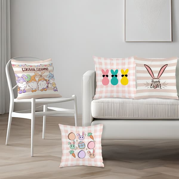 Sæt med 4 ternede påskepudebetræk, 45x45 cm blødt og åndbart sofapudebetræk til påskefest 4Pcs-45x45cm