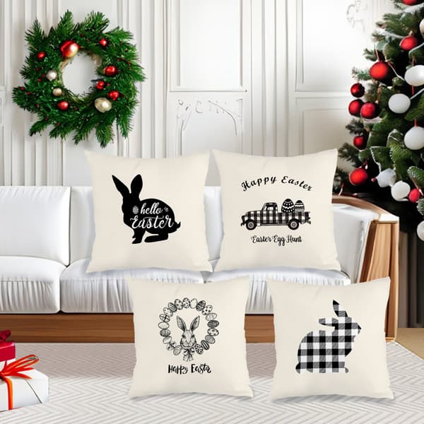 Set med 4 rustika påskörngott, 45x45cm dolda dragkedjor örngott kuddfodral för sovrum hem påskdekoration 4Pcs-45x45cm