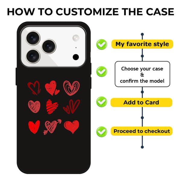 Eksklusiv iPhone 17 Air Shell, etui til iPhone 17 til 17 16 15 14 Plus 15 Pro 13 Mini 12 Valentinsdag etui Black iPhone 14 PLUS