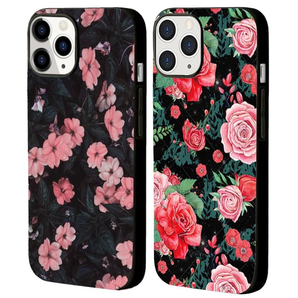 2 stk. fargerike blomster iPhone 15 Pro-deksler, trykt iPhone 15 Pro Max til iPhone 15 Plus Pro Max Black iPhone 15