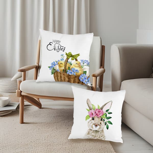 Sæt med 4 Spring Easter Tema Mode Boligindretning Pudebetræk, 45x45cm Vaskbart Pyntepudebetræk til Stue Soveværelse 4Pcs-45x45cm