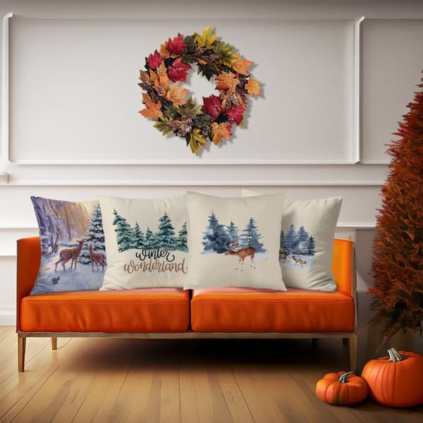 Set med 4 Vintermotiv Tryckta Prydnadskuddar, 45x45cm Tvättbara Soffkuddar för Vardagsrum Sovrum 4Pcs-45x45cm