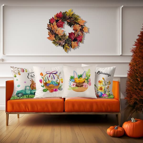 4 stk. Påskekaninmønster Pyntepudebetræk, 45x45 cm Polyester Sofapudebetræk til Sofa, Sofa eller Seng Påskepynt 4Pcs-45x45cm