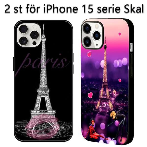 2 stk. Eiffeltårn iPhone 15 Pro Max Beskyttelsescover, Slanke telefoncovers til iPhone 15 til iPhone 15 Plus 15 Pro 15 Pro Max Black iPhone 15 Pro