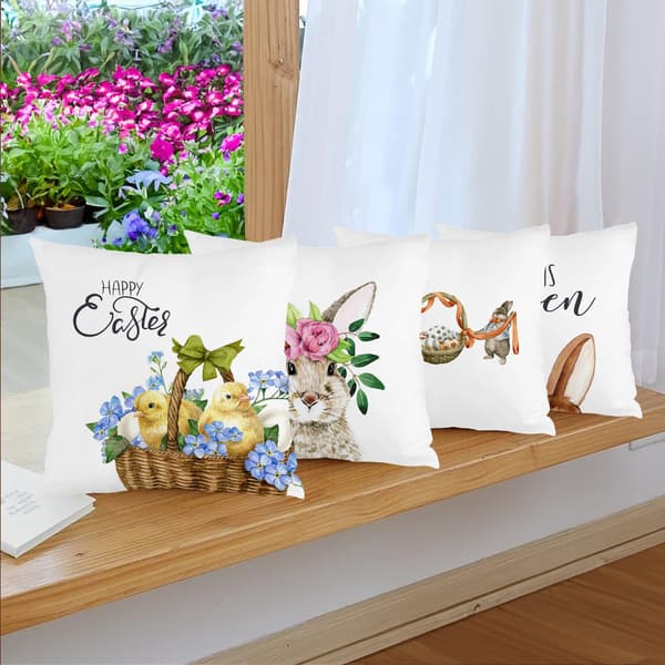 Sæt med 4 Spring Easter Tema Mode Boligindretning Pudebetræk, 45x45cm Vaskbart Pyntepudebetræk til Stue Soveværelse 4Pcs-45x45cm