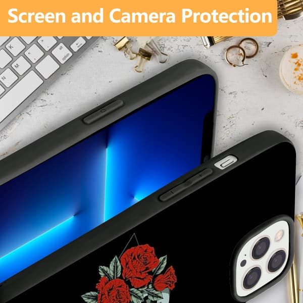 2 stk. Skull Rose iPhone 15 Pro Telefoncover, Charmerende iPhone 15 Cover til Piger til iPhone 15 Plus Pro Max Black iPhone 15 Pro