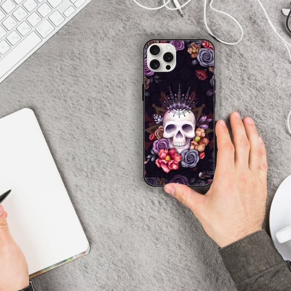 2 stk. Skull Rose iPhone 15 Plus Covers, Ekstravagante iPhone 15 tilbehør til iPhone 15 Plus Pro Max Black iPhone 15 Plus