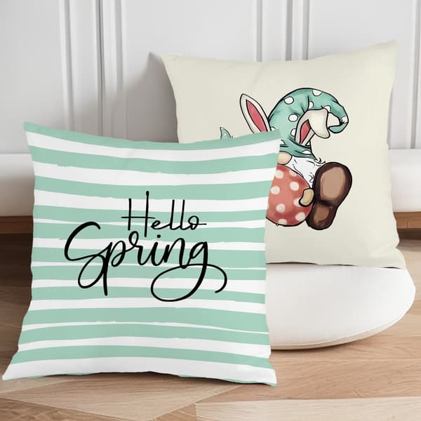 Sæt med 4 stribede påskehare pudebetræk, 45x45 cm polyester pyntepudebetræk til påskegave 4Pcs-45x45cm