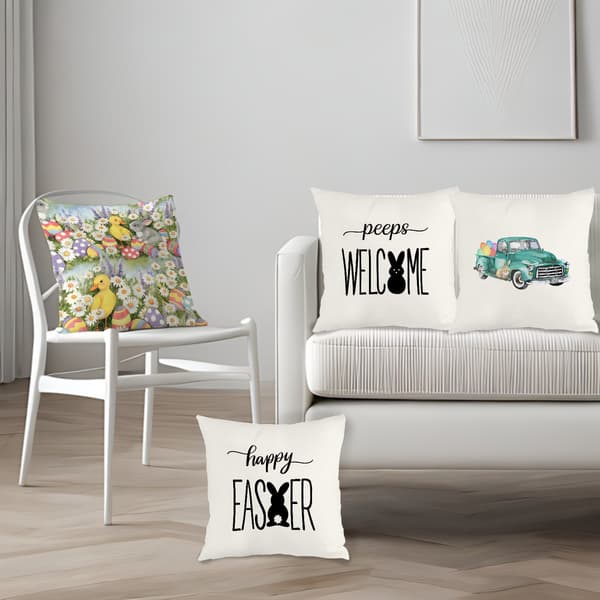 4 stk. pudebetræk med forårstema til påske, 45x45 cm vaskbare pyntepudebetræk til påskegave 4Pcs-45x45cm