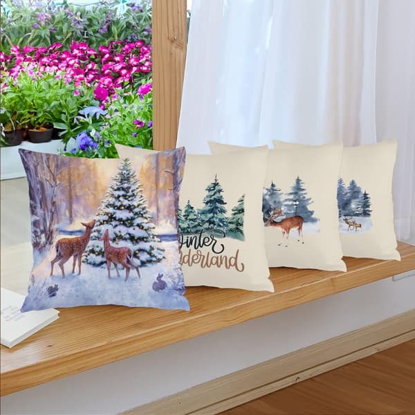 Sæt med 4 pudebetræk med vintermotiv, 45x45 cm vaskbart sofapudebetræk til stue soveværelse 4Pcs-45x45cm