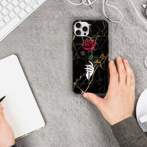 2 stk. Marmor Rose iPhone 15 Plus deksler, stilige iPhone 15 Mini for iPhone 15 Plus 15 Pro 15 Pro Max Black iPhone 15 Plus