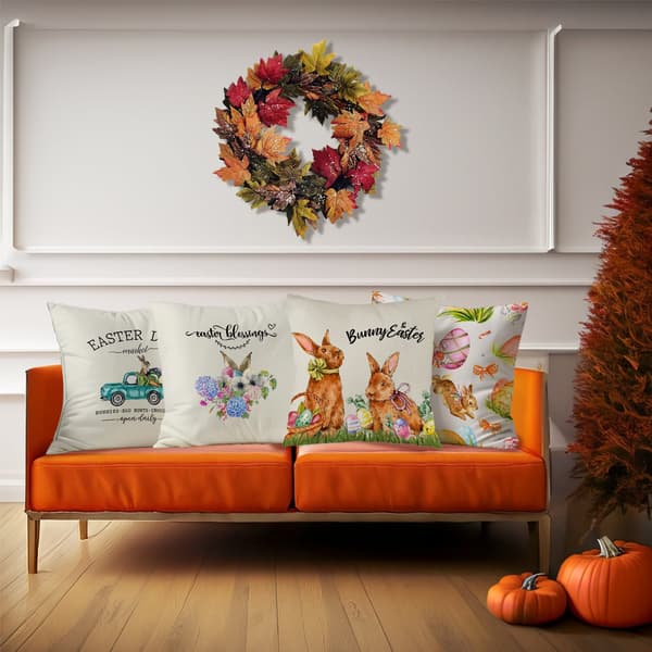 4 STK Påskehare Mønster Putetrekk, 45x45cm Polyester Putetrekk til Sofaseng Sofa Stue Soverom 4Pcs-45x45cm