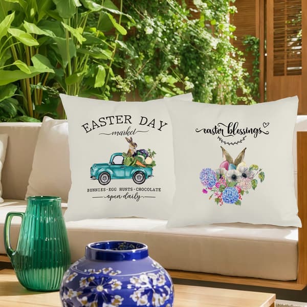 4 STK Påskehare Mønster Putetrekk, 45x45cm Polyester Putetrekk til Sofaseng Sofa Stue Soverom 4Pcs-45x45cm