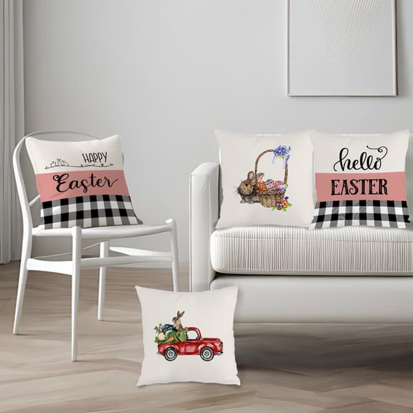 Set med 4 påskharrmönstrade prydnadskuddar, 45x45 cm tvättbara örngott för soffa sovrum vardagsrum 4Pcs-45x45cm