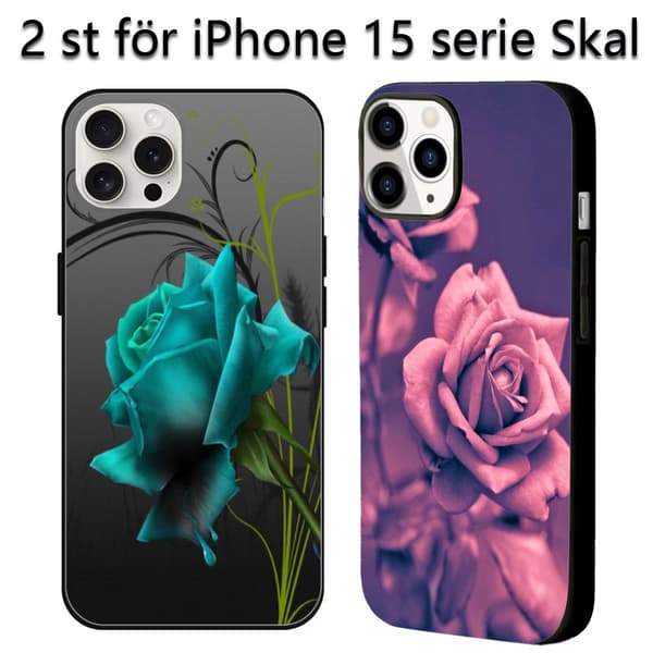 2 stk. Rose blomst iPhone 15 Plus Beskyttelsesetuier, Moderne iPhone 15 Pro Max etui til kvinder til iPhone 15 Plus Pro Max Black iPhone 15