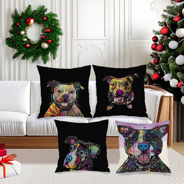 4 st Abstrakta Hundtryckta Örngott, 45x45cm Tvättbart Kuddfodral för Soffa Säng Vardagsrum Sovrum 4Pcs-45x45cm