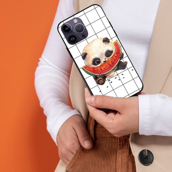 2 st Panda & vattenmelon iPhone 15 Plus Fodral Skal, Coolt iPhone 15 mobilskal för iPhone 15 Plus 15 Pro 15 Pro Max Black iPhone 15 Pro Max
