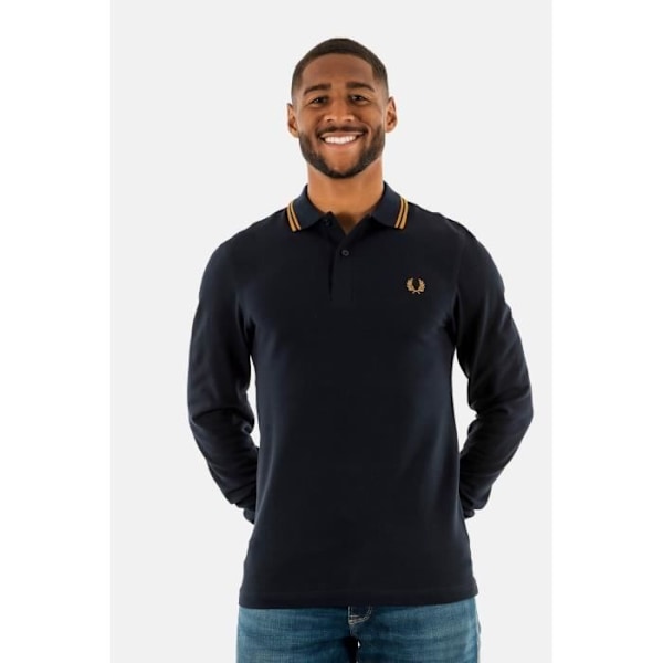 Fred Perry långärmade pikétröjor M3636 R63 Navy/Darkcaramel - Herr - Pikékrage - Vanlig Blå S