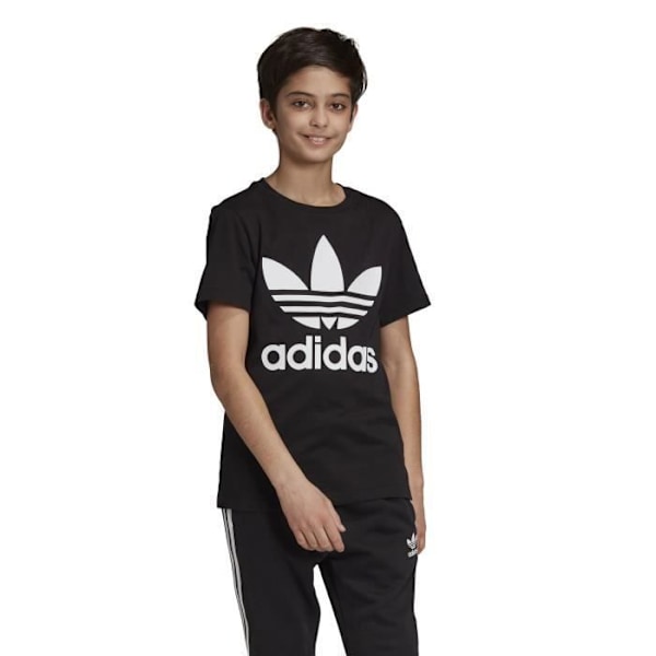 T-shirt junior - adidas - Trefoil - Svart/vit - Korta ärmar - Jersey av bomull Svart vit 7-8 år gammal