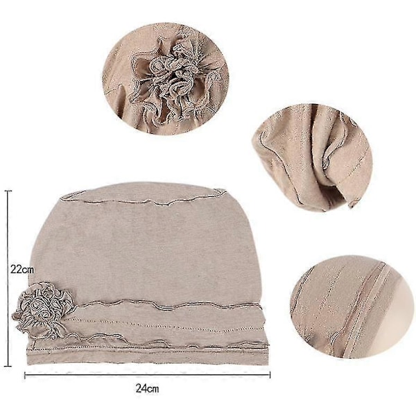 Dame Turban Blomster Huer Elastisk Beanie Hovedtørklæde Light grey