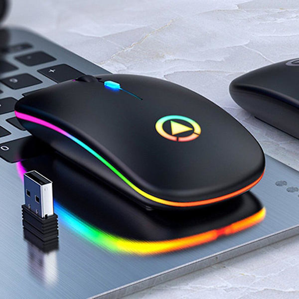 LED Bakgrundsbelyst Uppladdningsbar Trådlös Tyst Mus Gamingmus Grey