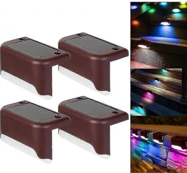 4 Pakning Solcelle Dekkslys LED Solcelle Trappelys Vanntette Gjerdelamper Utendørs Trapper Trinn Gjerde