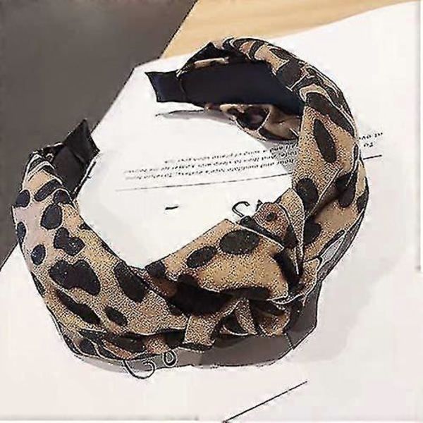 Leopardmönstrat Hårband för Kvinnor Flickor - Breda Randiga Knutna Rosett Hårband Present Style 1