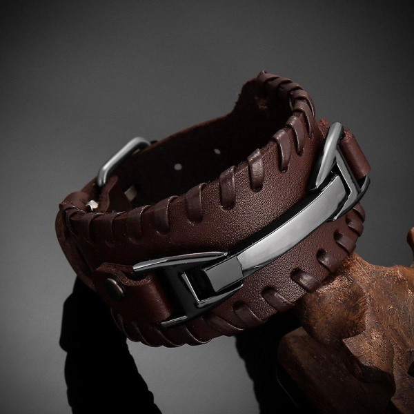 Punks stil läderarmband Handgjorda flätade handledstillbehör för dagligt bruk Brown