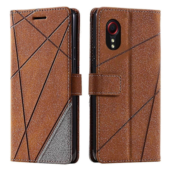 Til Samsung Galaxy Xcover 5 Wallet Case Linjer Præget PU Læder Telefon Bagcover Brown
