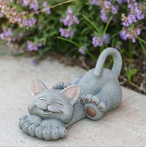 Lekfull Grå Katt som Henger Ut Figurer Søte Samleobjekter - Glad