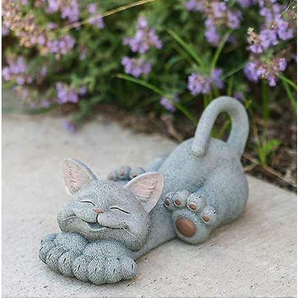 Lekfulla grå kattfigurer i avslappnad pose, söta samlarobjekt - Glad