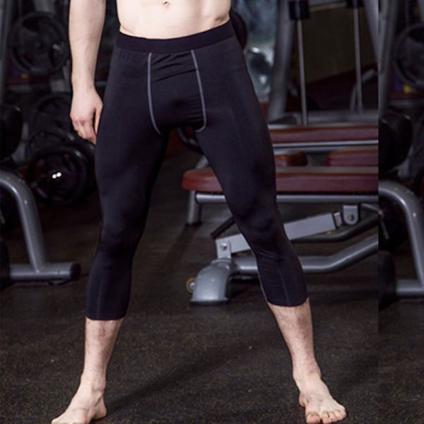 Träningsleggings för män Kompression Baslager Löpartights 3/4 Tränings Fitness Byxor Black M