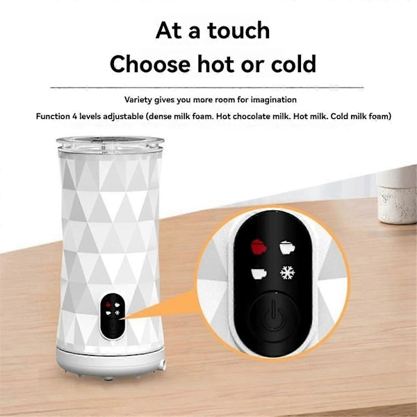 Melkeskummer 4-i-1, varm og kald skummaskin med automatisk avstenging, steamer for kaffe, latte, cappuccino, matcha - Hvit