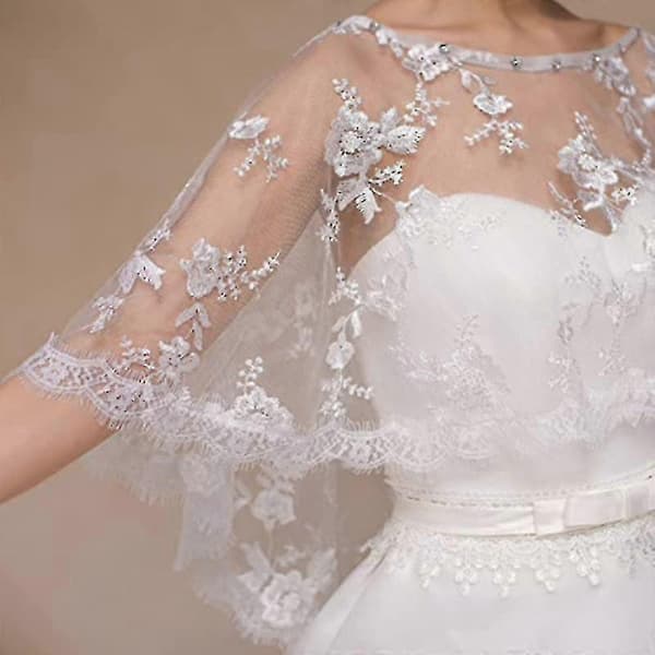 Bryllupssjal for kvinner med blonde, brodert bolero-cape, hvit