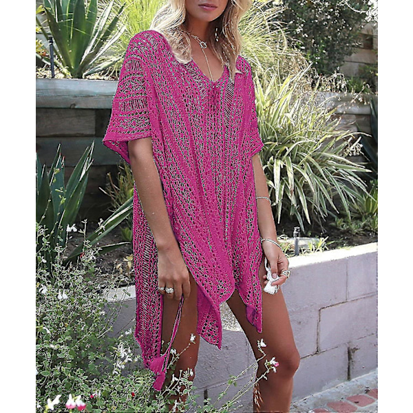 Sommerbadedrakt Bikini Strand Badetøy Heklet Cover Up for Kvinner Rose Red