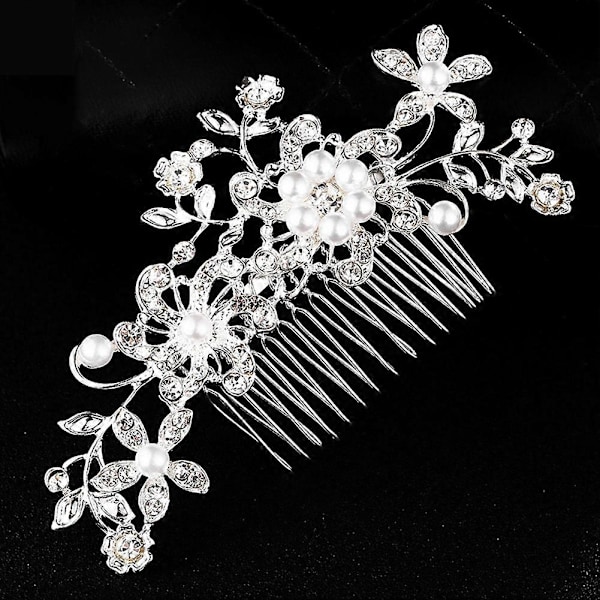 Rhinestone Faux Pearl Indlagt Blomst Hårkam Hårnål Brude Bryllupstilbehør Qinhai