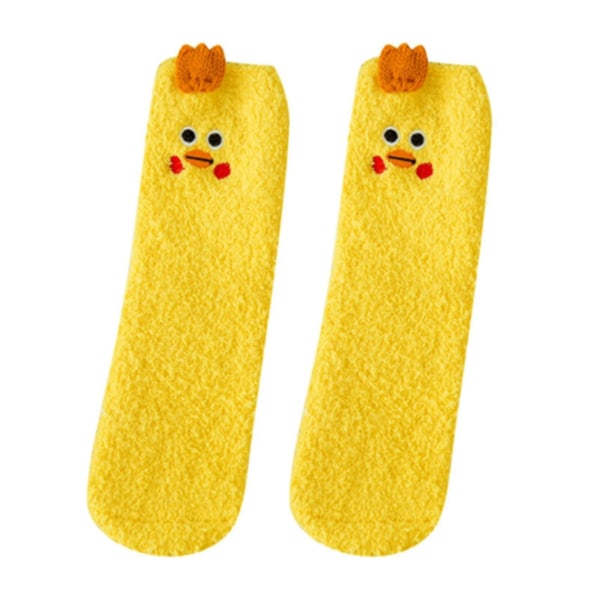 Dam Vinter Varma Strumpor Fleece Djur Mjuka Söta Fluffiga Lounge Toffelstrumpor Little Yellow Duck