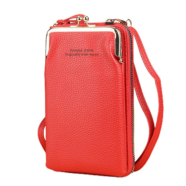 19,5 cm Retro Crossbody Telefonväska Plånbok Axelremsväska för Kvinnor - PU Läder Plånbok Liten Mobiltelefon Handväska Gåvor Red
