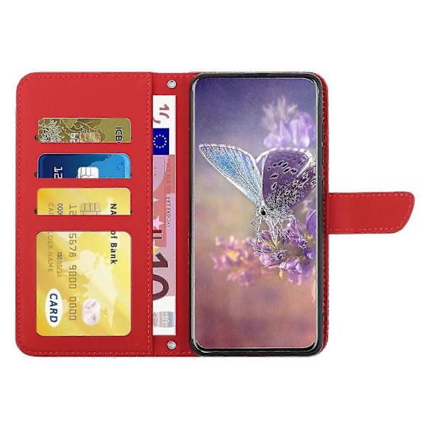 För Nokia C30 Fjäril Blommor Prägling Pu Läder Telefonskal, Fallsäker Mönster Prägling Design Plånboksfodral Med Praktisk Rem Red