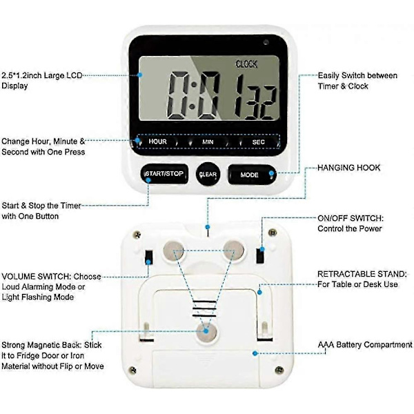 Stor LCD Digital Kjøkkentimer Nedtelling 24 Timer Magnetisk Timer, Student Og Barn Lærings Påminnelse Timer. (Svart)-Bra